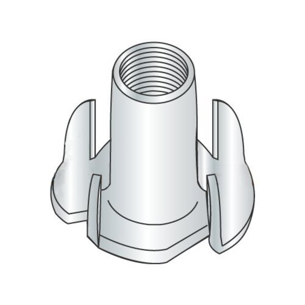 Newport Fasteners T-Nut, 4 Prongs, #10-24, Steel, Zinc Plated, 7/16 in Barrel Ht, 2000 PK 173312